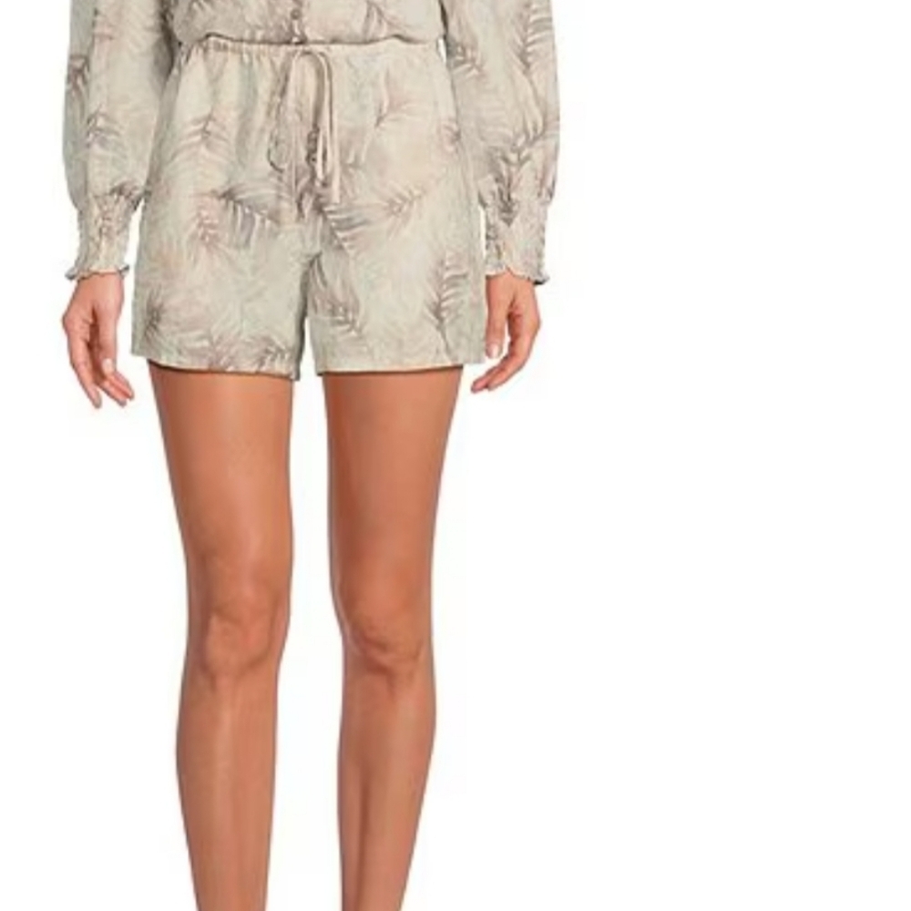 Cloth & Stone Palm Print High Rise Drawstring Elstatic Waist Linen Shorts Large - Picture 1 of 7